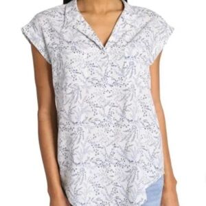 39 White and Blue Print Women's Button Down Shirt